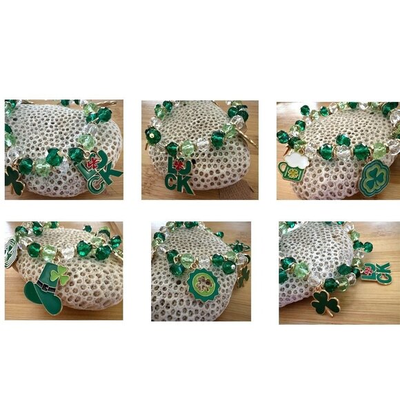 St Patricks Day Charm Bracelet Stretch Shamrocks Luck Leprechaun Hat Bee… - Picture 11 of 12